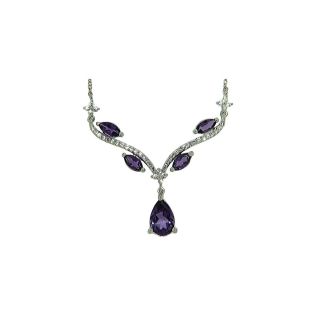 Sterling Silver Amethyst White Sapphire Y Necklace, Womens