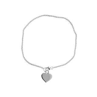 Sterling Silver Heart Charm Anklet, Womens