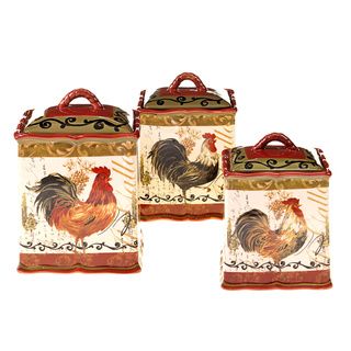 Hand painted Tuscan Rooster 3 piece Canister Set