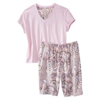 Womens Plus Size Top/Short Pajama Set   Pink/Grey Paisley 2 Plus