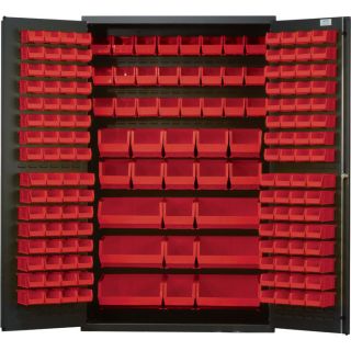 Quantum Storage Cabinet With 171 Bins   48 Inch x 24 Inch x 78 Inch Size, Red