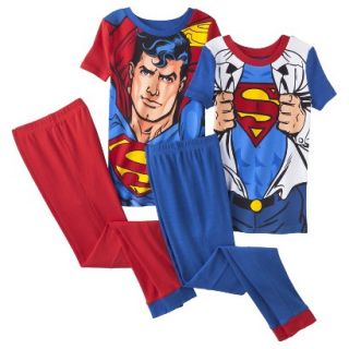 Superman Boys 4 Piece Short Sleeve Pajama Set   Red/Blue 4