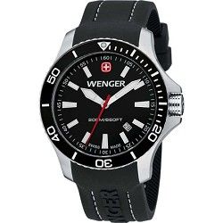 Wenger Mens Sea Force Swiss Watch   Black Dial/Black Silicone Strap
