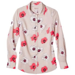 Merona Womens Plus Size Long Sleeve Button Down Shirt   Cream/Rose 4