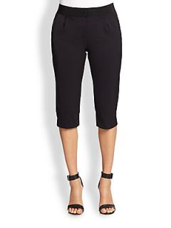 MILLY Super Cropped Stretch Cotton Pants   Black