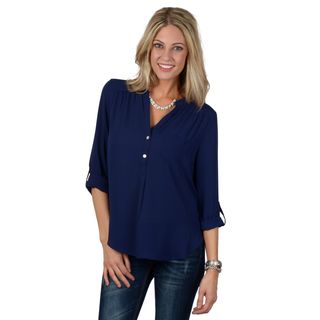 Hailey Jeans Co. Juniors Roll up Sleeve Button Detail Top