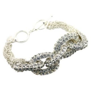 Pave Stone Link Bracelet with Chain   Silver/Clear