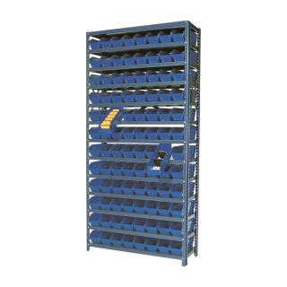 Quantum Storage 96 Bin Shelf Unit   12 Inch x 36 Inch x 75 Inch Rack Size, Blue