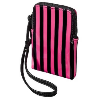 Stripe Wallet with Wristlet Strap   Black/Pink
