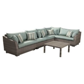 Cannes 6 Piece Wicker Patio Sectional Seating Furniture Set   Blue