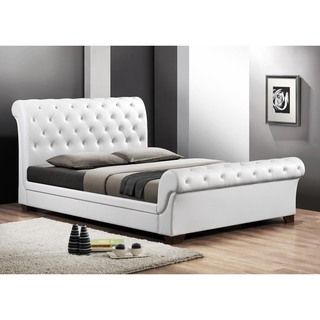 Baxton Studio Baxton Studio Leighlin White Modern Sleigh Bed With Upholstered Headboard   Queen Size White Size Queen