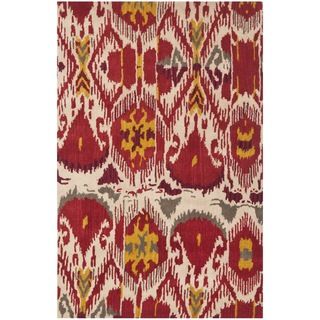Handmade Ikat Ivory/ Red Wool Rug (3 X 5)