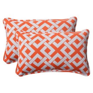 Outdoor 2 Piece Rectangular Toss Pillow Set   Orange/White Boxed In Geometric