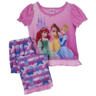 Disney Princess Toddler Girls 2 Piece Short Sleeve Pajama Set   Pink 2T