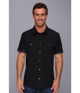 Calvin Klein S/S Slub Shirt w/ Printed Trim Mens Short Sleeve Button Up (Black)