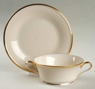 Lenox China Dimension Gold Footed Cream Soup & Dessert Plate/Saucer Set, Fine Ch