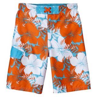 Boys Floral Swim Trunk   Orange/Blue XL