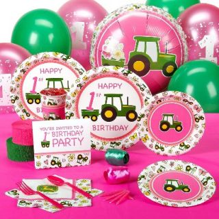 Pink John Deere 1st Birthday Standard Party Pack for 8