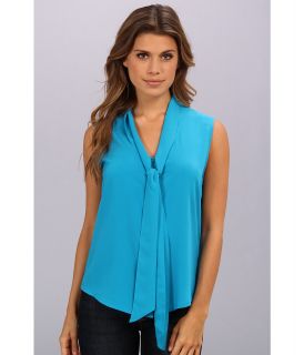 Calvin Klein Sleevless Tie Neck Front Blouse Womens Blouse (Blue)