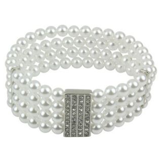 Pearls Bracelet with Crystals   Clear/White