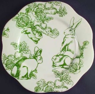 Jay Willfred Bunny Toile Dinner Plate, Fine China Dinnerware   Green Rabbits&Veg