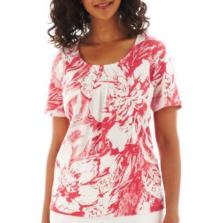 Alfred Dunner St. Tropez Short Sleeve Monotone Floral Printed Top, Watrmln