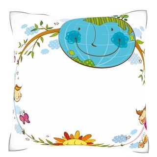 Custom Photo Factory Children Playing Marry Go Round With Globe And Flower 18 inch Velour Throw Pillow Multi Size 18 x 18