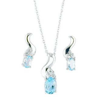 Sterling Sivler Oval Topaz Swirl Necklace And Earring Set   Silver/Blue