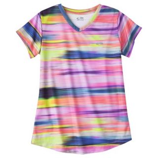 C9 by Champion Girls Duo Dry Short Sleeve V  Neck Tech Tee   Multicolor L