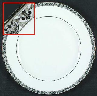 Gorham Grand Gallery Dinner Plate, Fine China Dinnerware   Black/Gray Scrolls,Pl