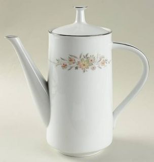 Noritake Gina Coffee Pot & Lid, Fine China Dinnerware   Pink/Gray Flowers