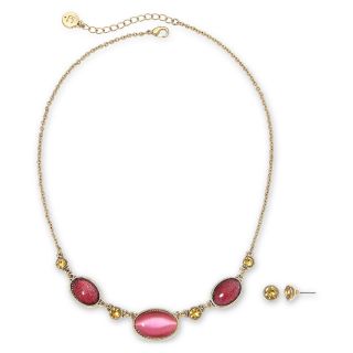LIZ CLAIBORNE Gold Tone Multicolor Necklace and Earring Set, Red