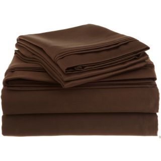 None Egyptian Cotton 1500 Thread Count Solid Oversized Sheet Set Brown Size California King