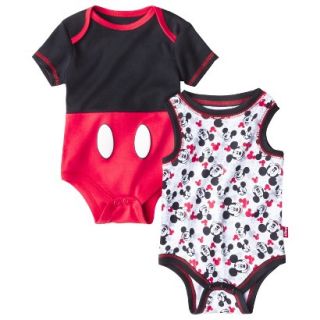 Disney Newborn Boys 2 Pack Mickey Mouse Bodysuit   Black/Red 3 6 M