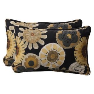 Outdoor 2 Piece Rectangular Toss Pillow Set   Black/Yellow Floral 24