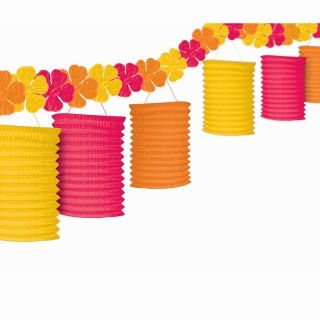 Floral Paradise Pink, Orange, Yellow Garland Lanterns