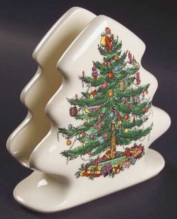 Spode Christmas Tree Green Trim Napkin Holder, Fine China Dinnerware   Newer Bac