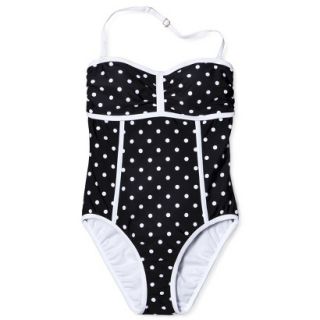 Merona Womens Polka Dot Print 1 Piece Swimsuit  Black XL
