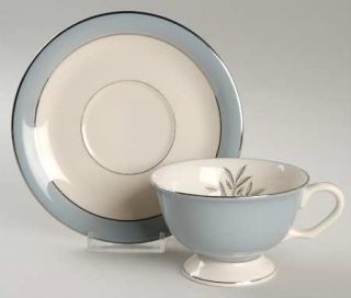 Pickard Silver Twilight Footed Cup & Saucer Set, Fine China Dinnerware   Blue/Gr