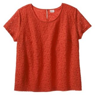 Merona Womens Plus Size Short Sleeve Lace Overlay Blouse   Orange 1X