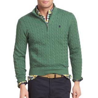 Izod Quarter Zip Cable Knit Sweater, Green, Mens