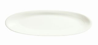 Syracuse China Long Tray Platter w/ Silk Pattern & Royal Rideau, Alumina Body, 18x5.5 in