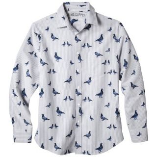 Mossimo Supply Co. Mens Long Sleeve Oxford Button Down   Blue Pigeon Print XL