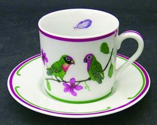 Lynn Chase Parrots Of Paradise Flat Demitasse Cup & Saucer Set, Fine China Dinne