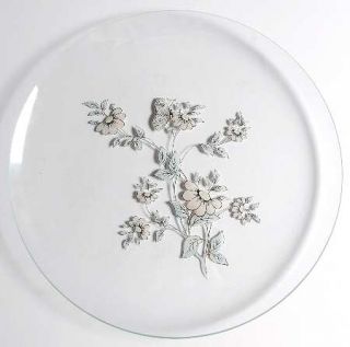 Princess House Crystal Heritage Round Platter   Gray Cut Floral Design,Clear