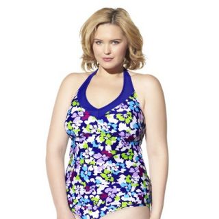 Womens Plus Size Halter Tankini Swim Top   Cobalt Blue/Multicolor 20W