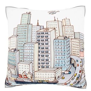 Custom Photo Factory Illustration Of City With Skyscrapers 18 inch Velour Throw Pillow Multi Size 18 x 18