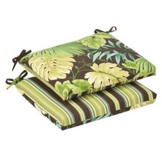 2 Piece Outdoor Reversible Seat Pad/Dining/Bistro Cushion Set   Brown/Green