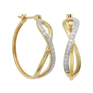 Diamond Accent Criss Cross Hoop Earrings 14K Gold Over Sterling Silver, Womens