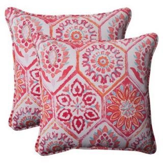 Outdoor 2 Piece Square Toss Pillow Set   Pink/Orange Medallion